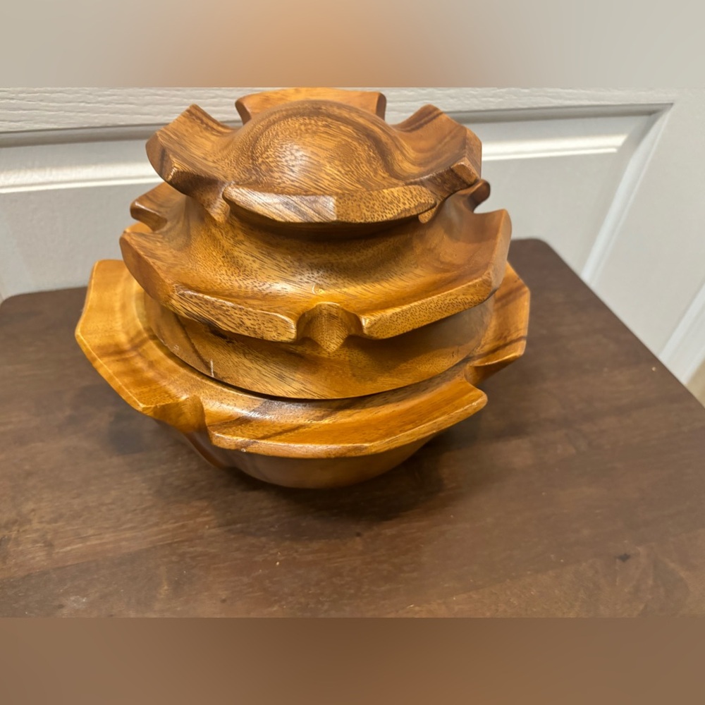 Vintage Monkey Serving Bowl Hand Carved Wood